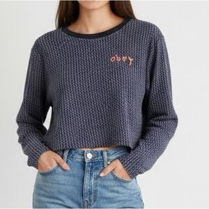 Obey Blue Purple Cropped Logo Pullover Sweater Large